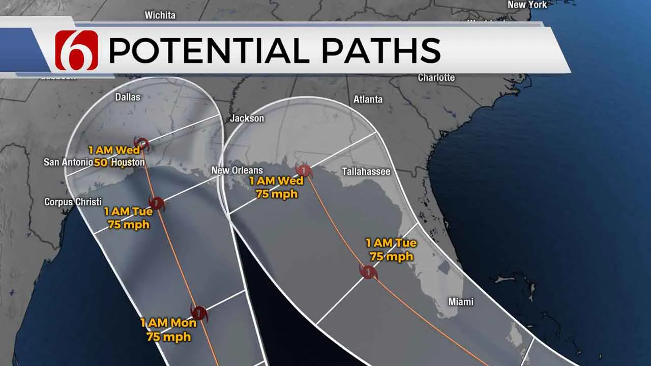 Potential paths for storms developing in the Gulf of Mexico. 