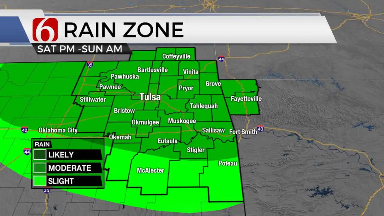 Map of the rain zone for Saturday and Sunday. 