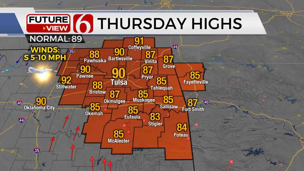 High temperatures for Thursday. 