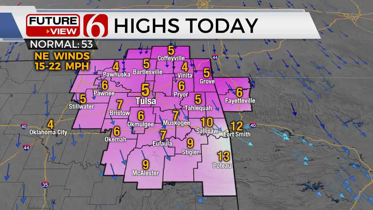 High temperatures for Monday, Feb. 15, 2021. 