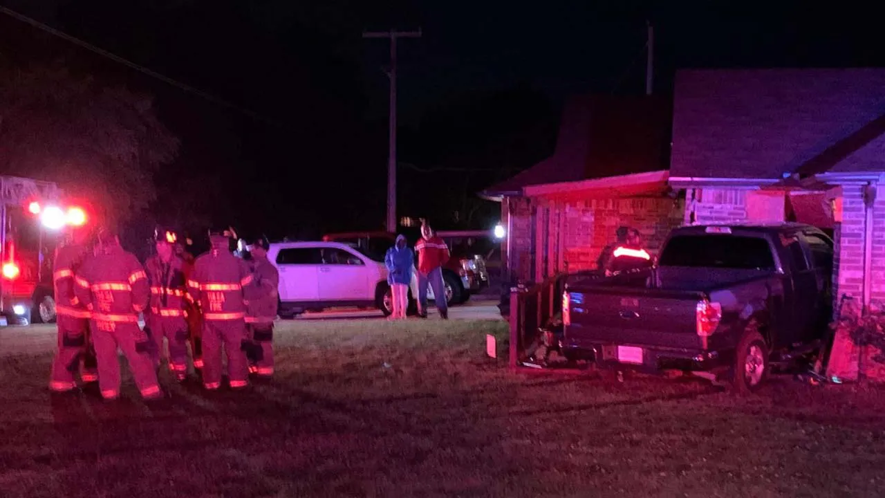 Tulsa Police Respond After Pickup Truck Crashes Into Home
