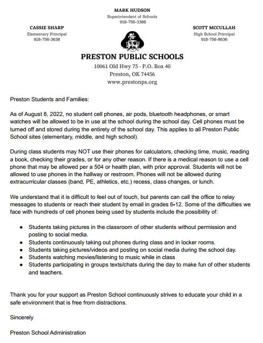 Preston Public Schools Letter