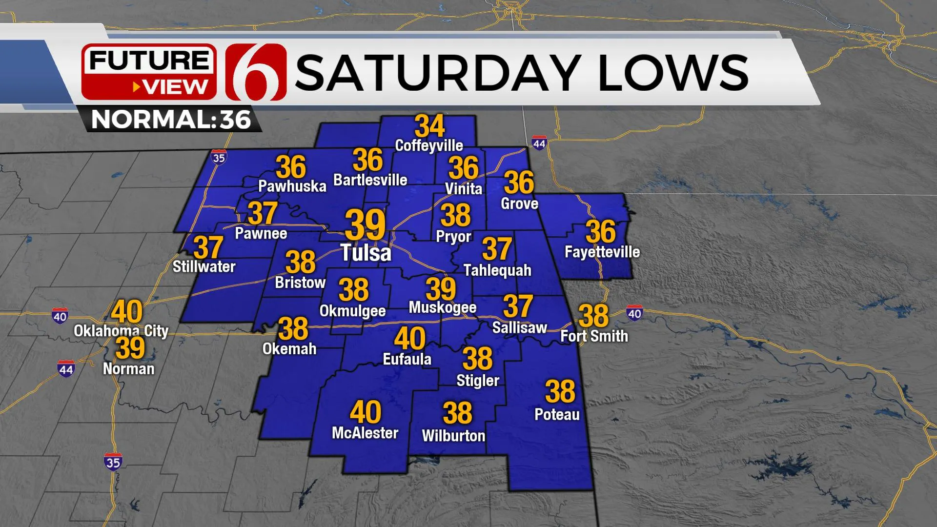 Low temps for Saturday morning.