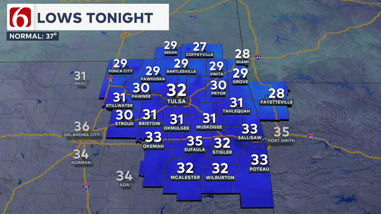 Lows Thursday night into Friday morning.