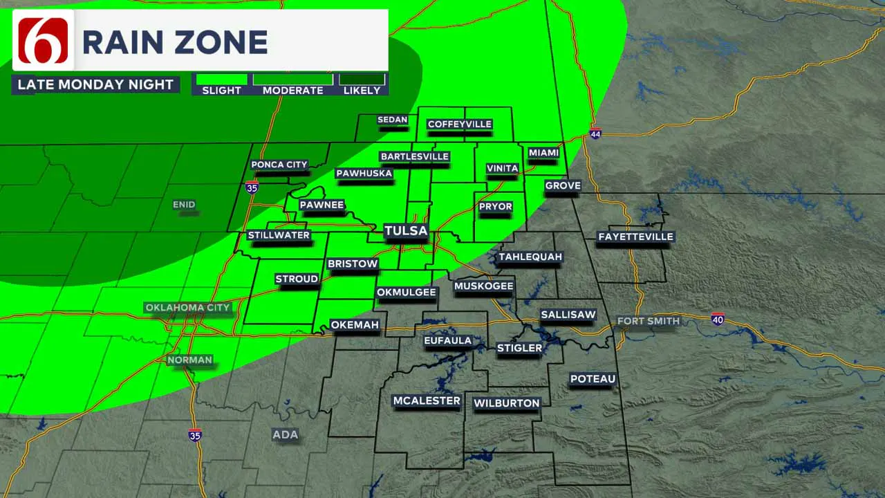 Chance of rain on Monday.