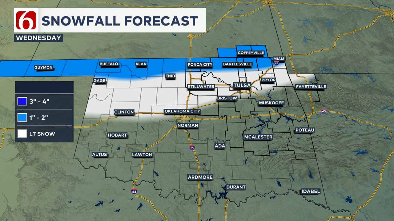 Snowfall forecast on Wednesday.