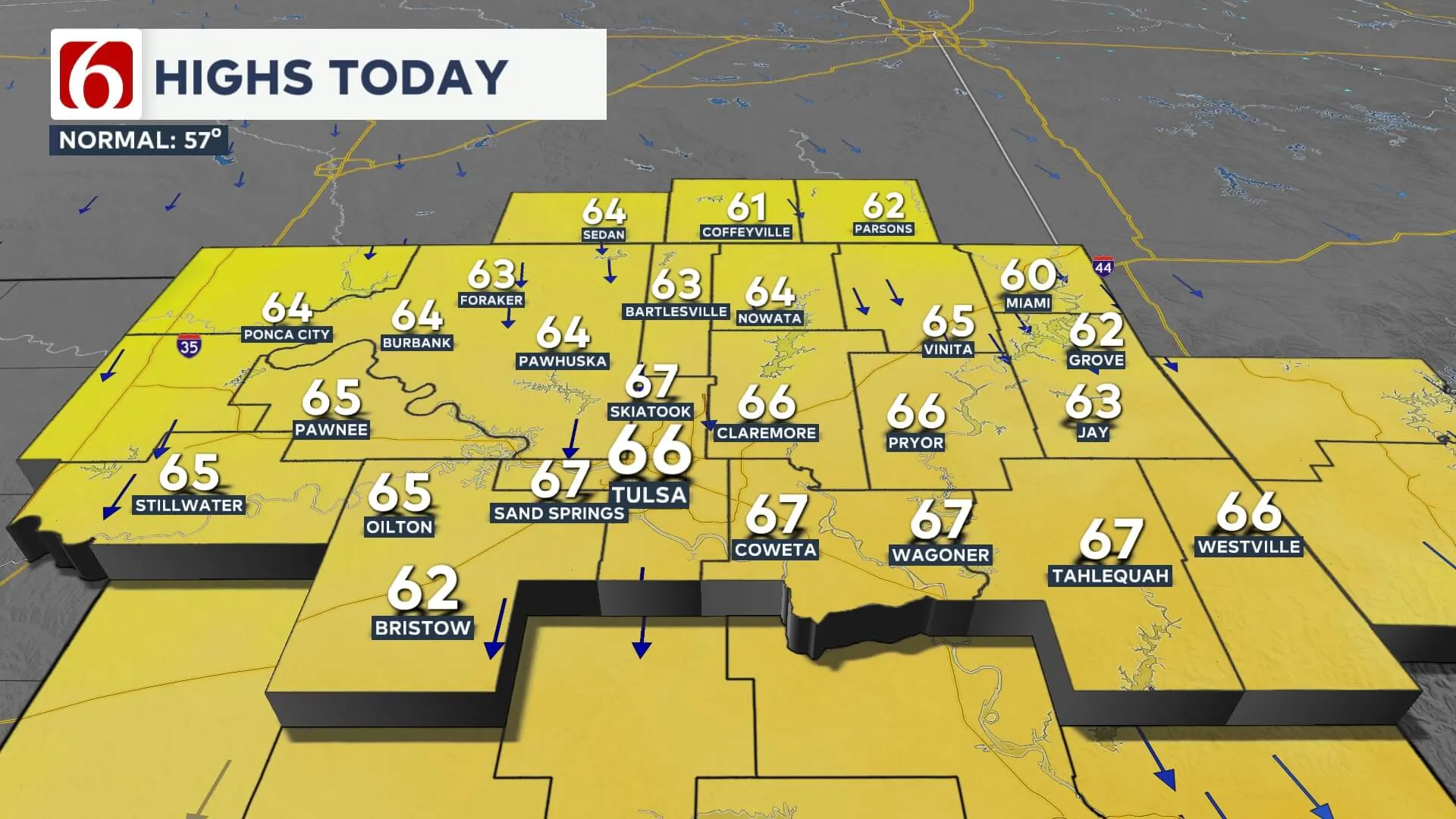 Highs on Wednesday.