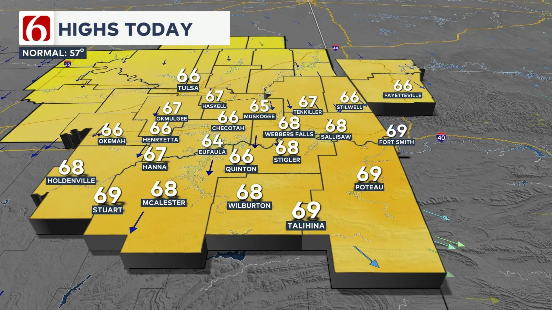 Highs on Wednesday.