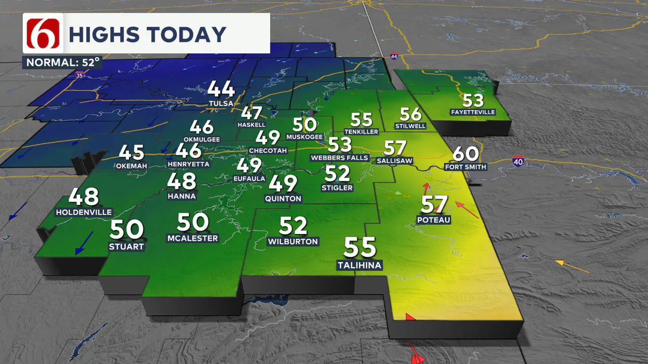 Southeastern OK Tuesday Highs