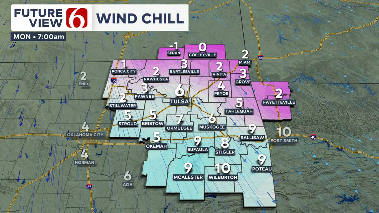 Wind chill expected Monday morning.