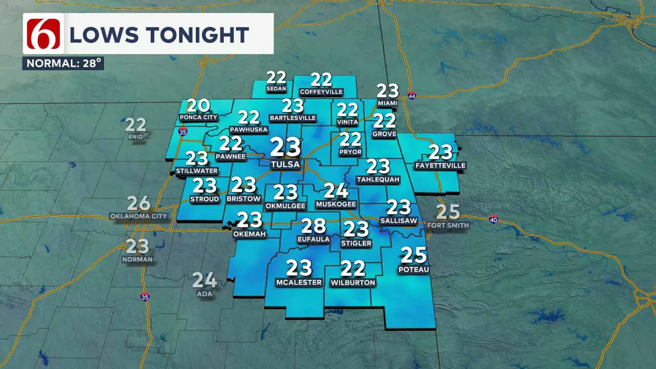 Low temps Wednesday night into Thursday morning.