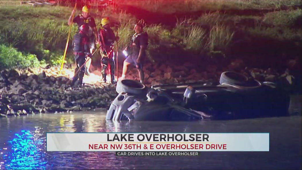 Person drives vehicle into Lake Overholser