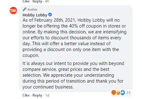 Hobby Lobby Comment 