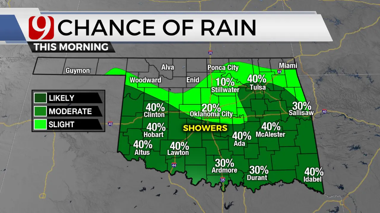 Monday's chances of rain across the state.