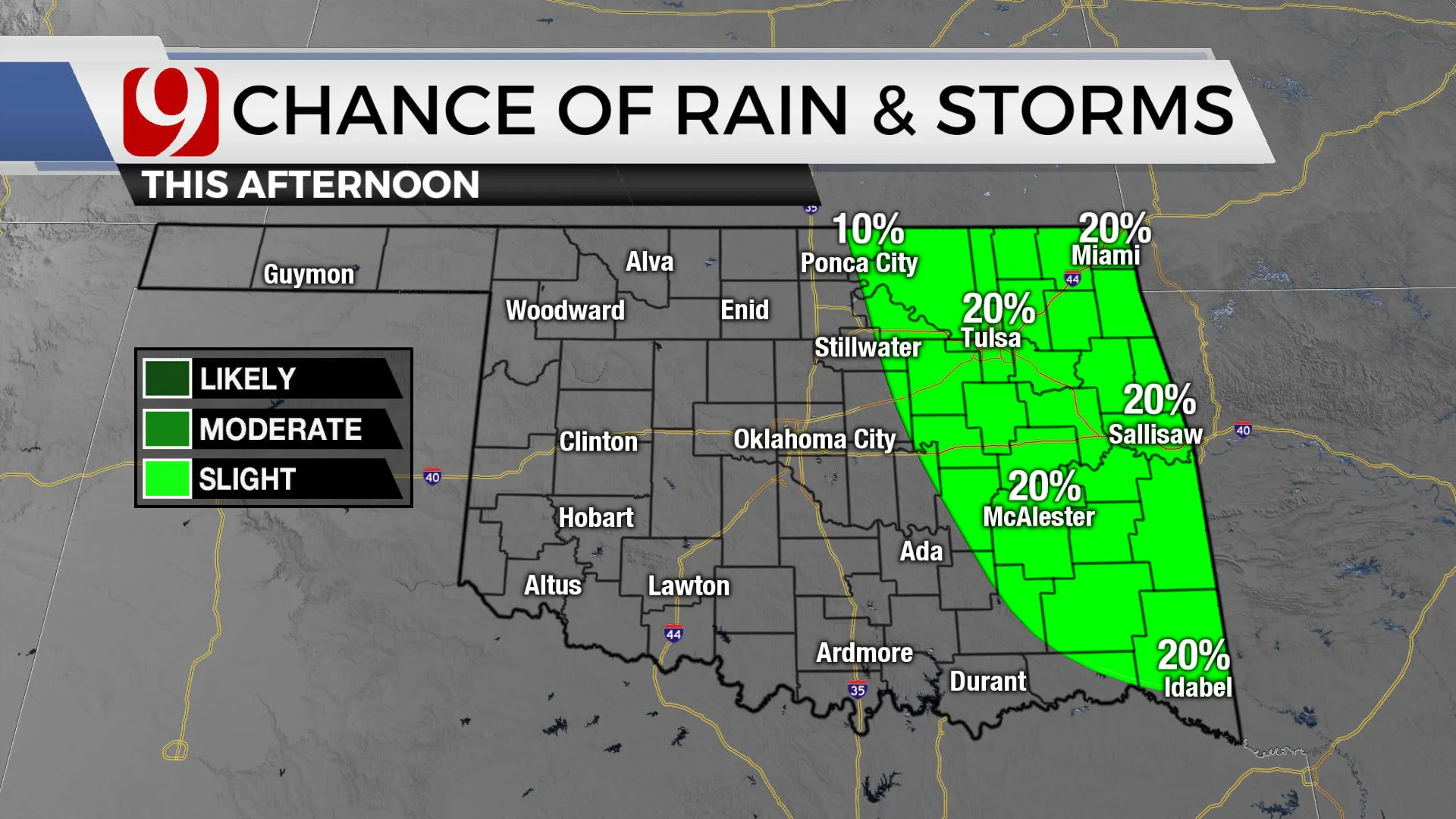 Chances of rain and storms in Oklahoma this afternoon
