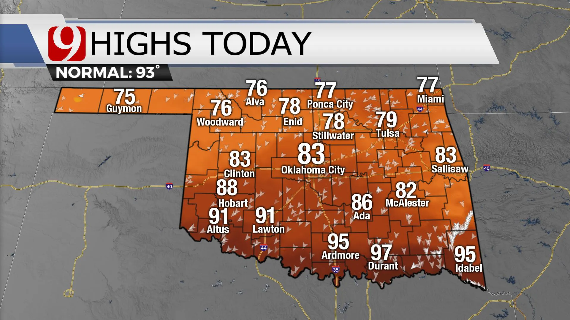 Wednesday highs across the state.