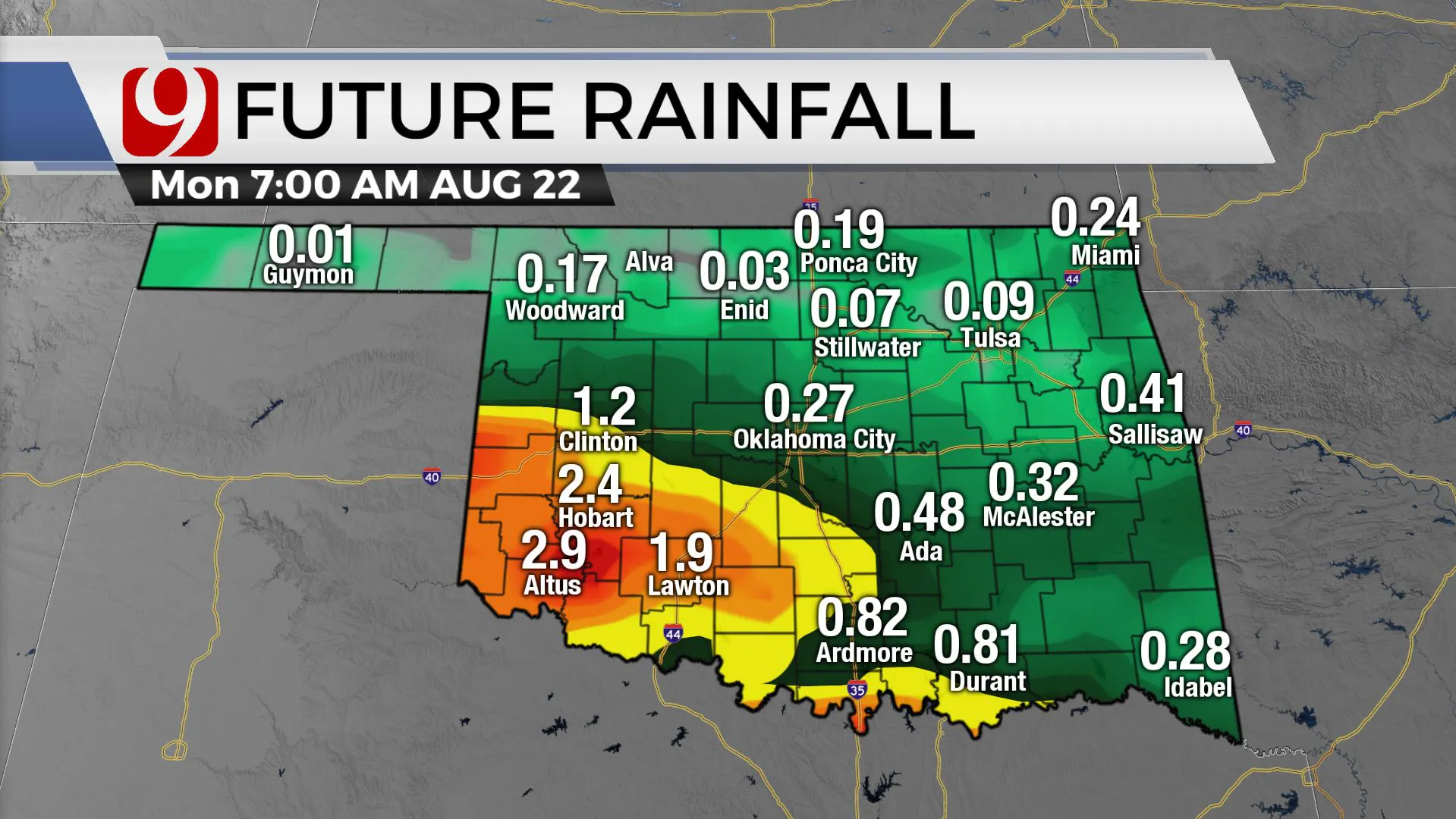 Future rainfall across the state.