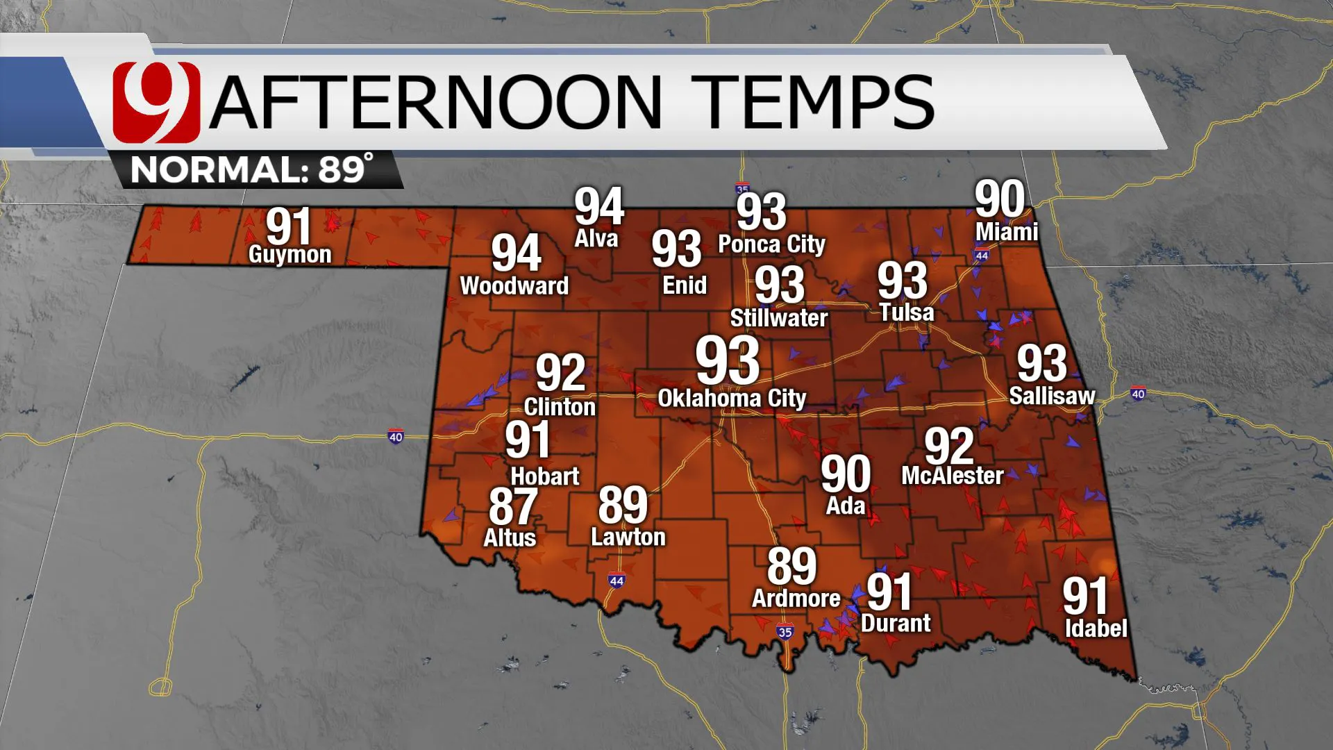 Afternoon temps across the state.
