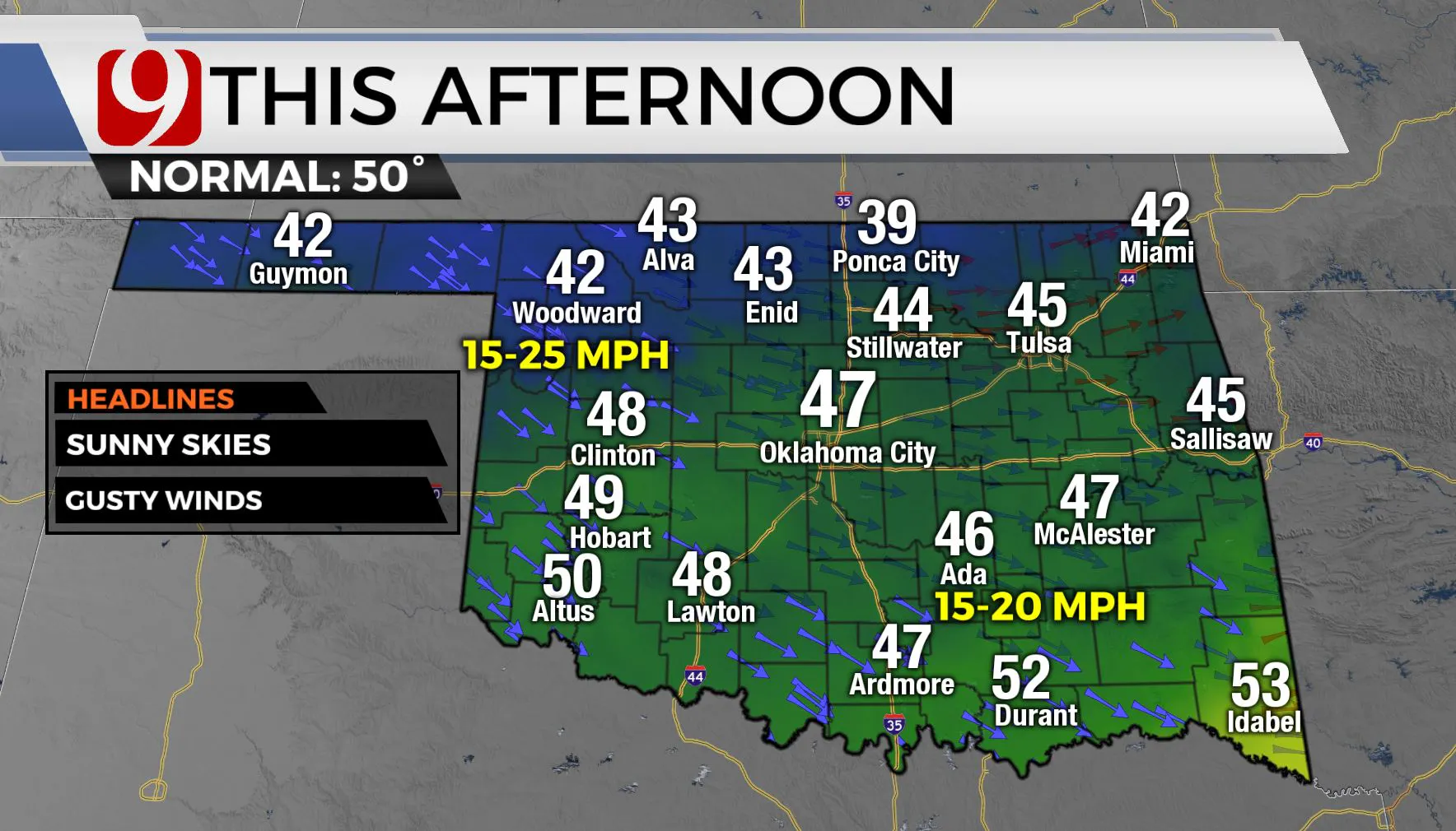 Temps across the state this afternoon.