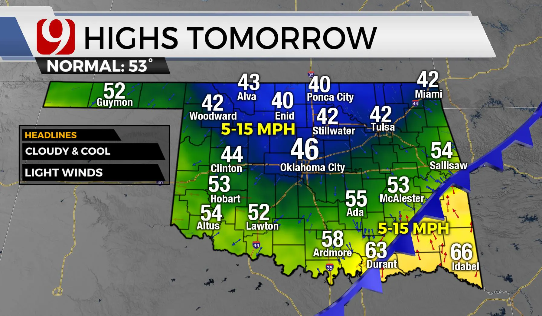 High temps for Tuesday.