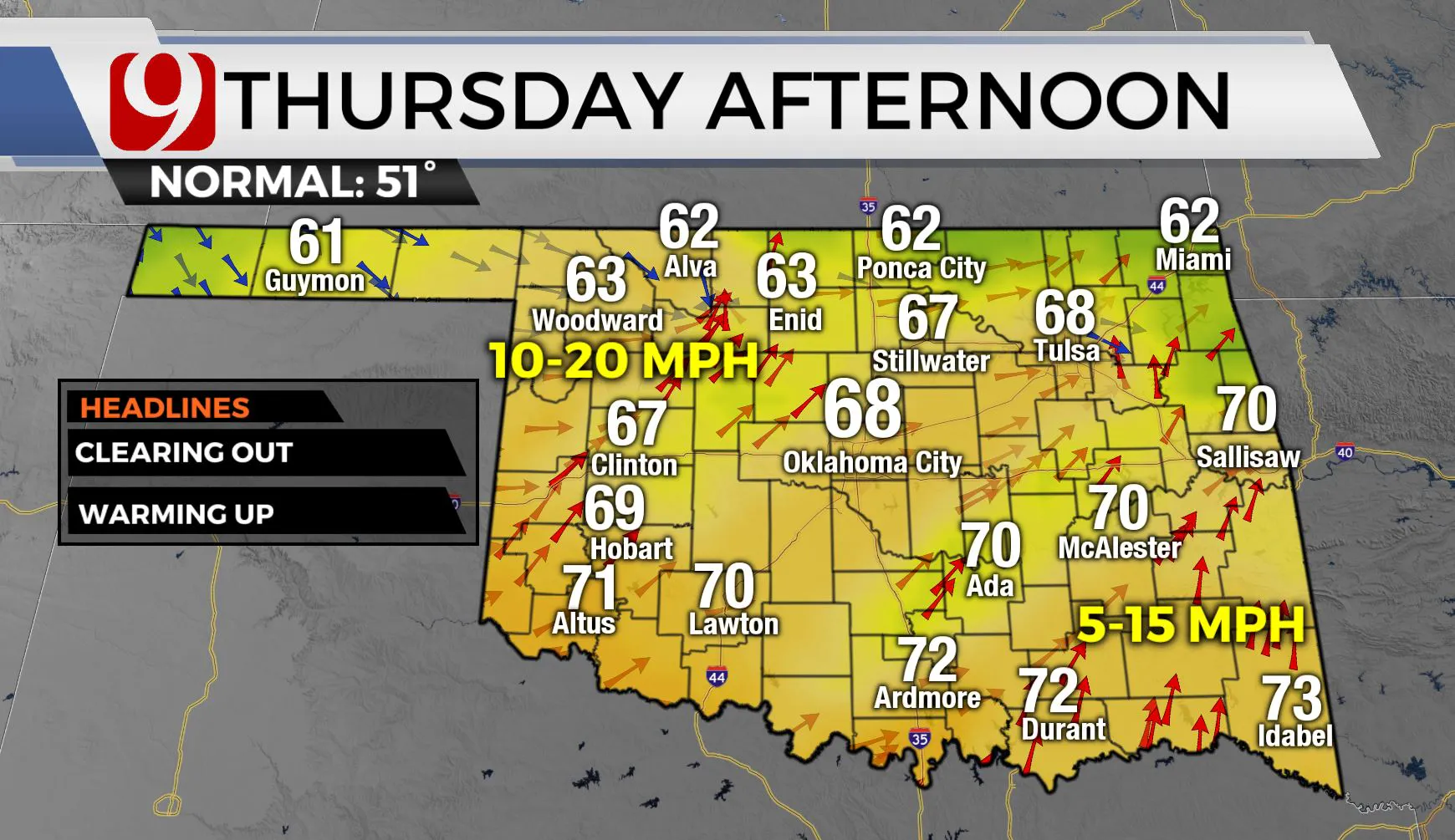 Temps for Thursday afternoon.