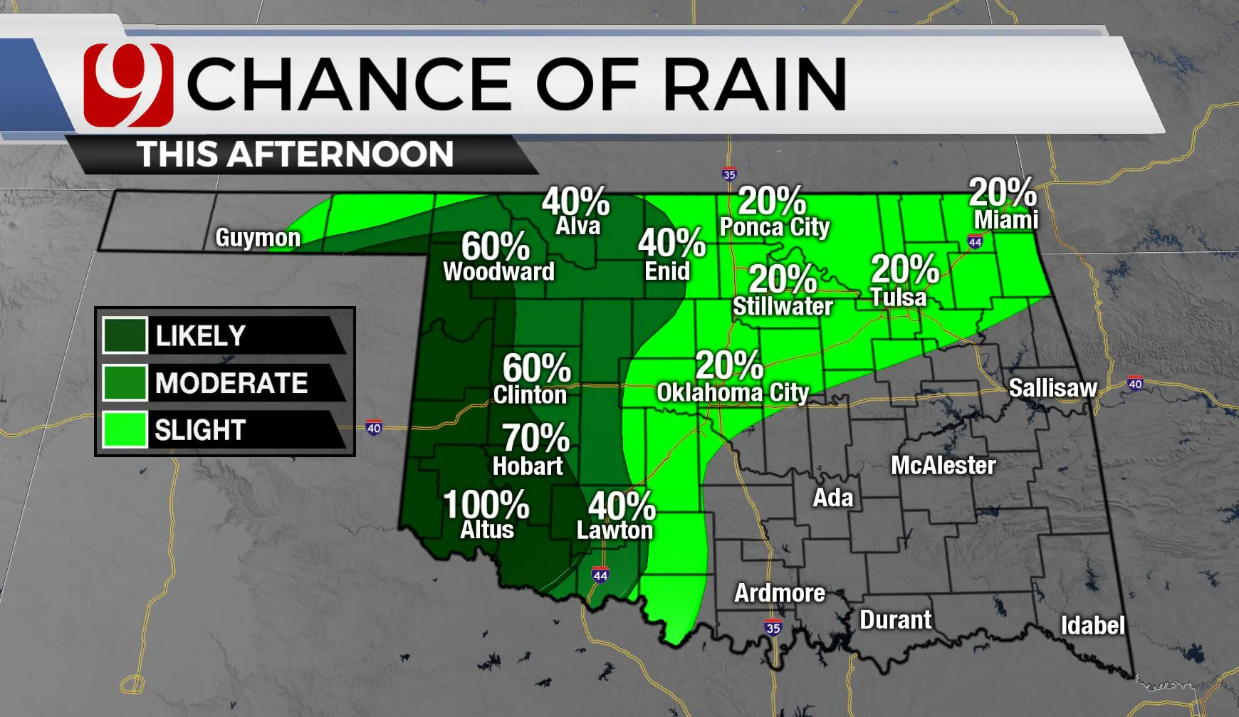 Chances of rain this afternoon.