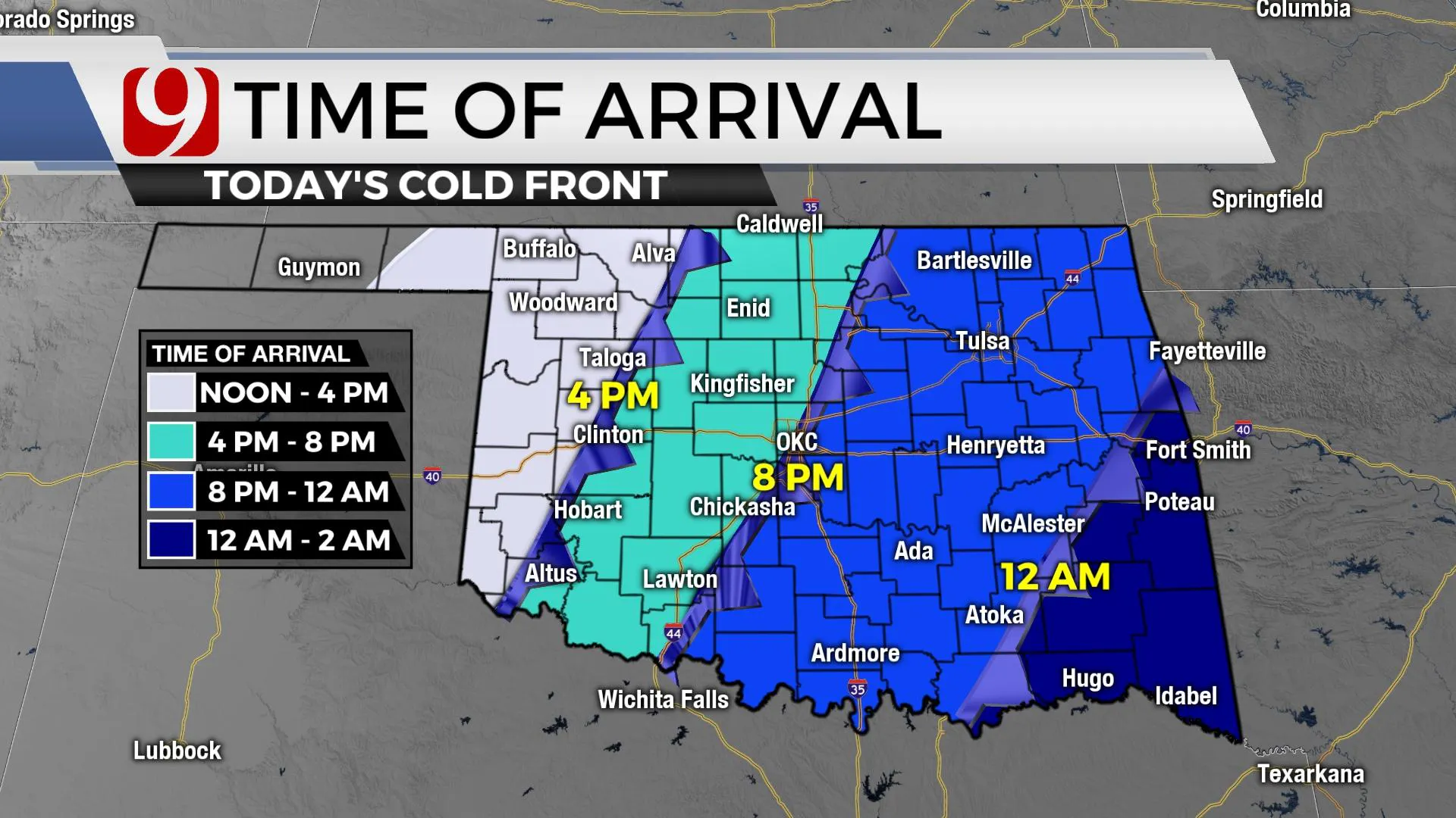 Cold Front Time Of Arrival Oklahoma Jan 14