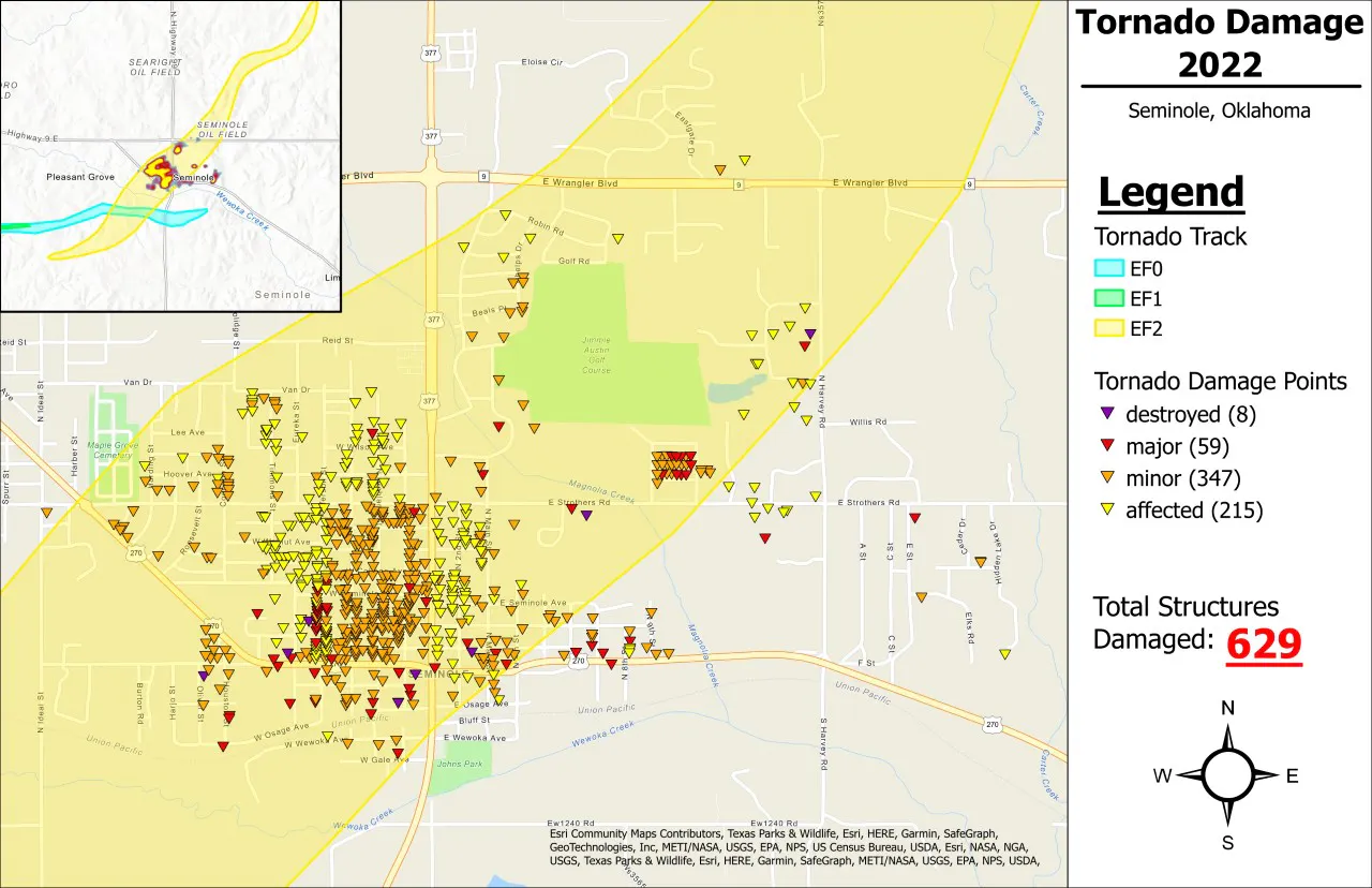 Tornado Damage Seminole Map