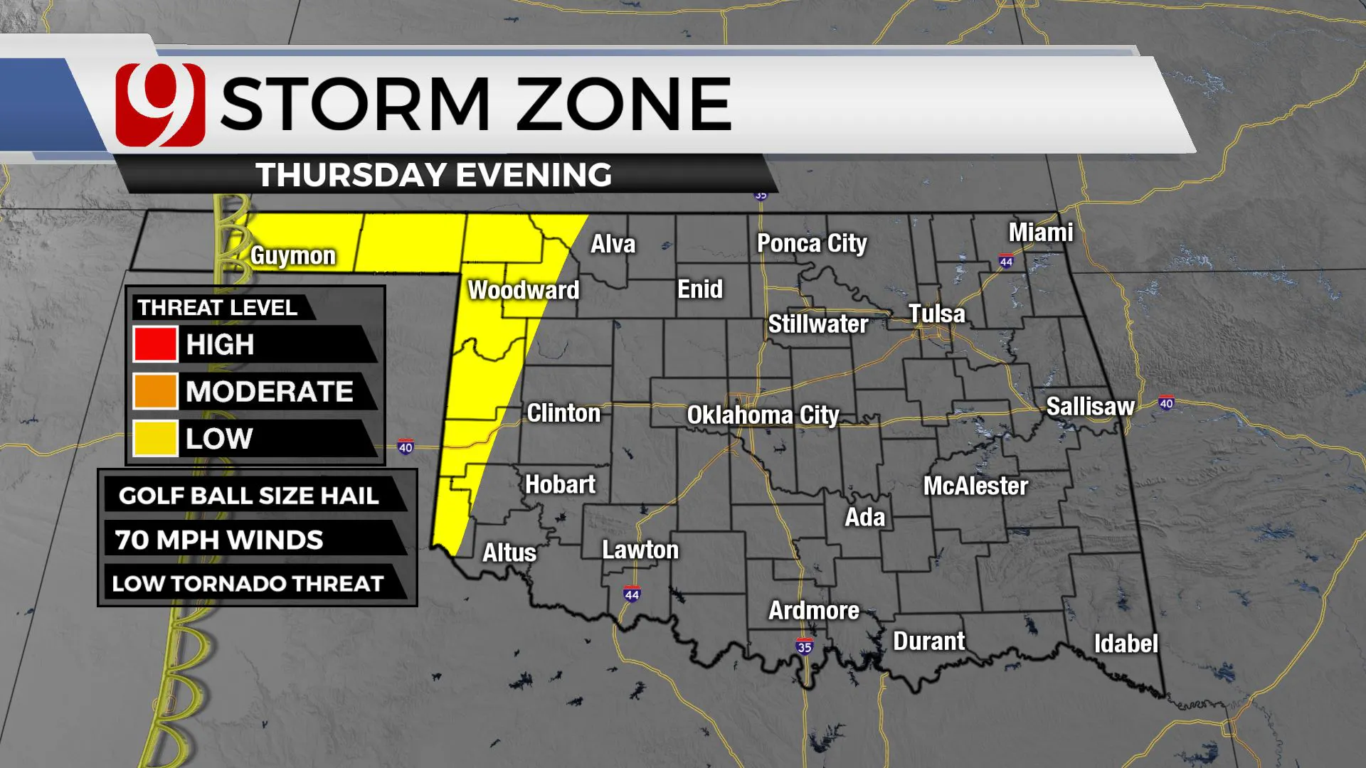 Storm zone for Thursday evening.