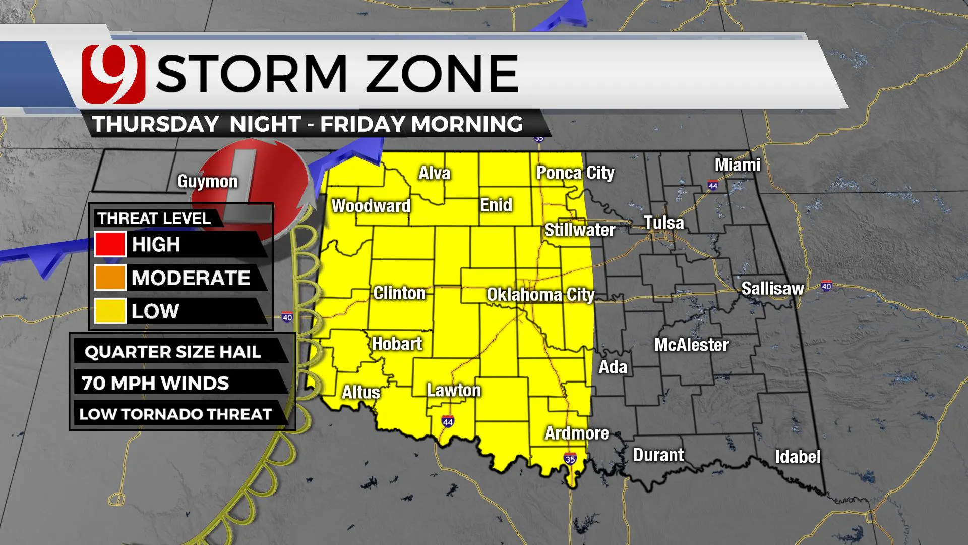 Storm zone from Thursday into Friday morning.