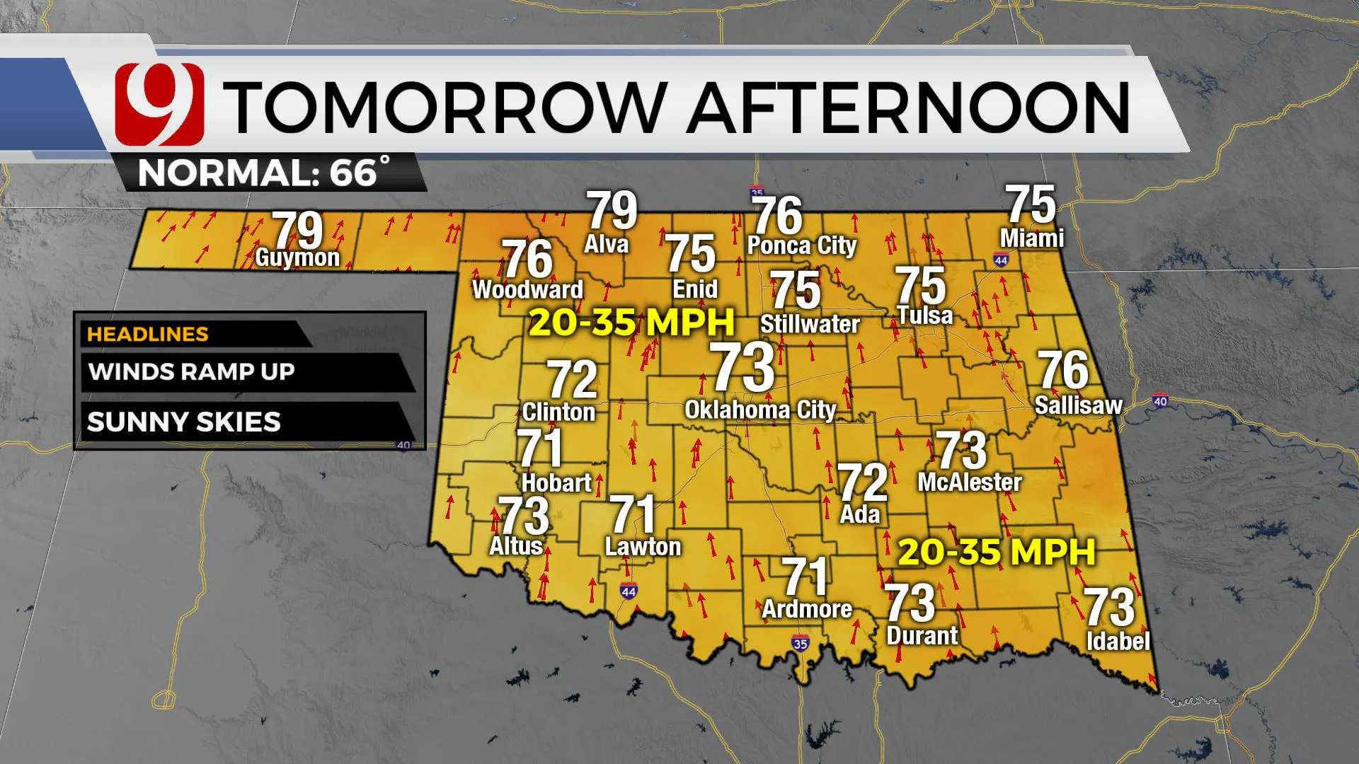 Temps tomorrow afternoon.