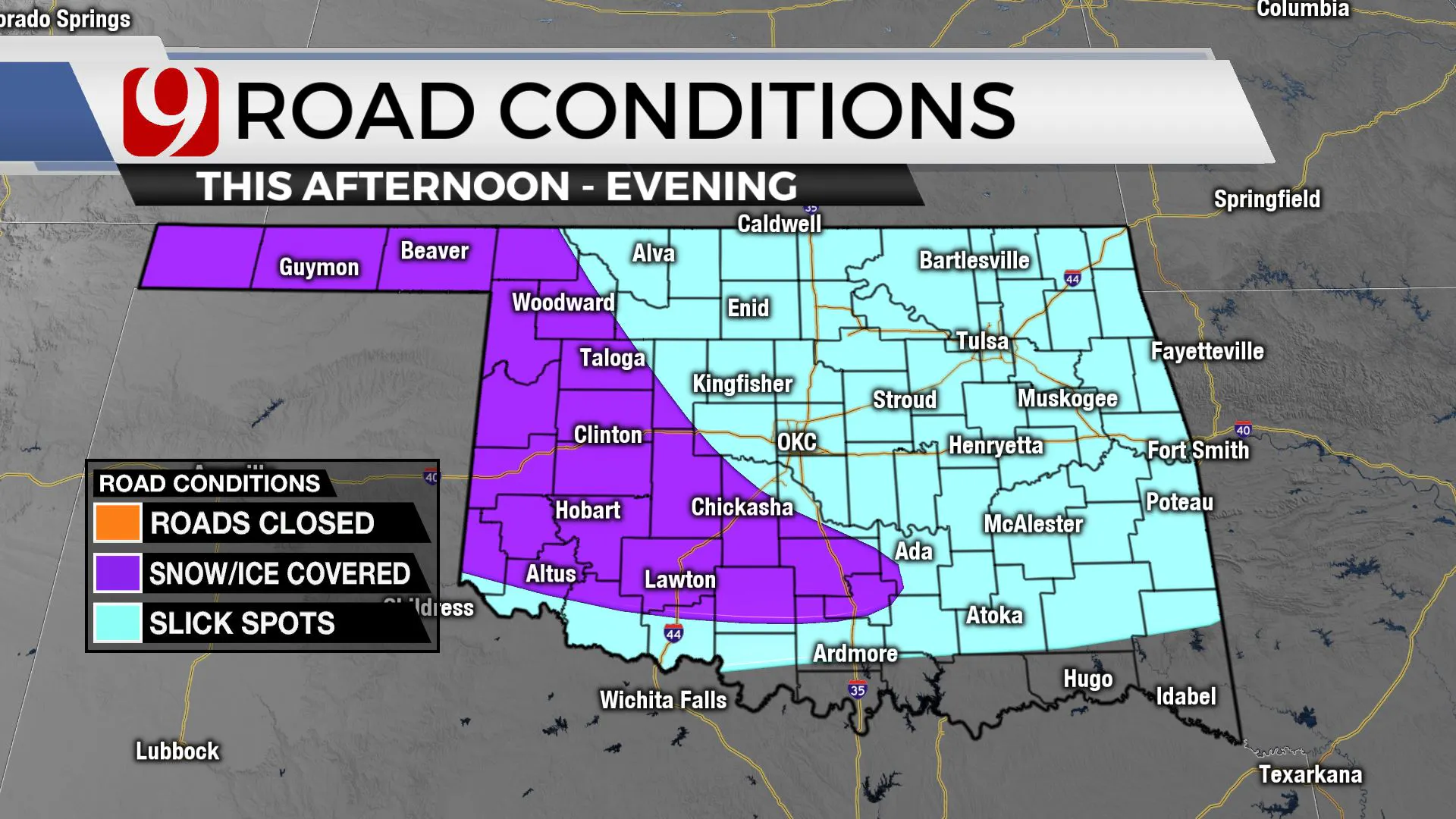 Road conditions Monday night.