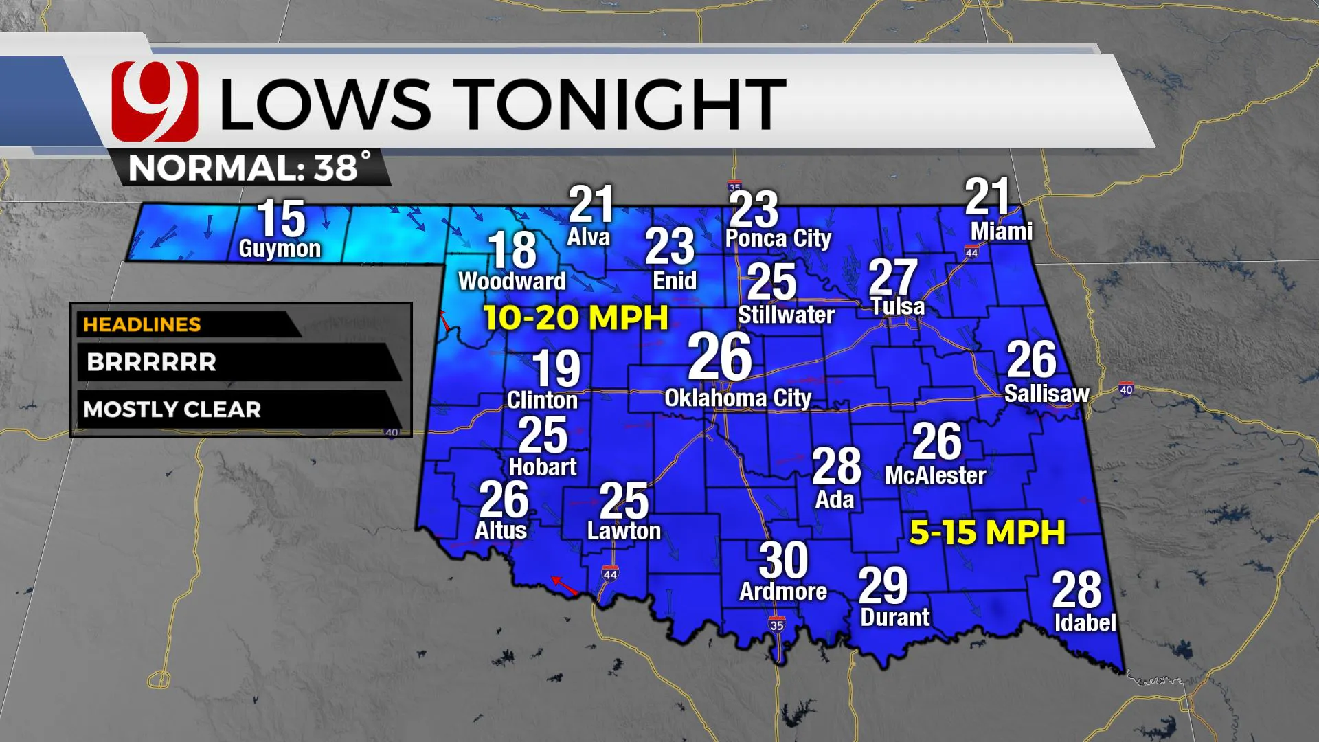 Lows temps for Tuesday night.