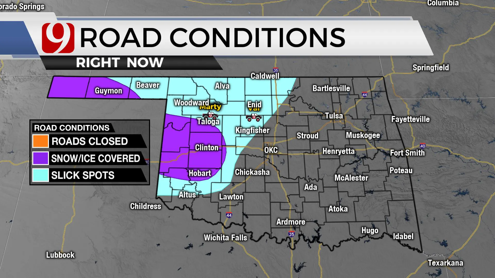 Road conditions for Tuesday.