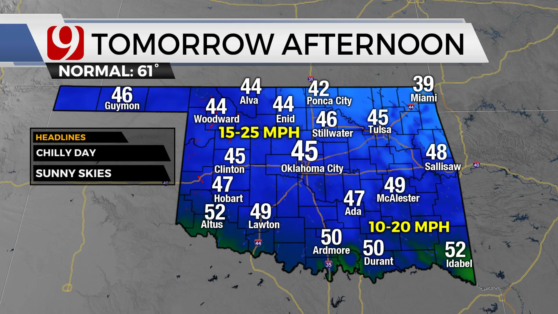 Temps for Wednesday afternoon.