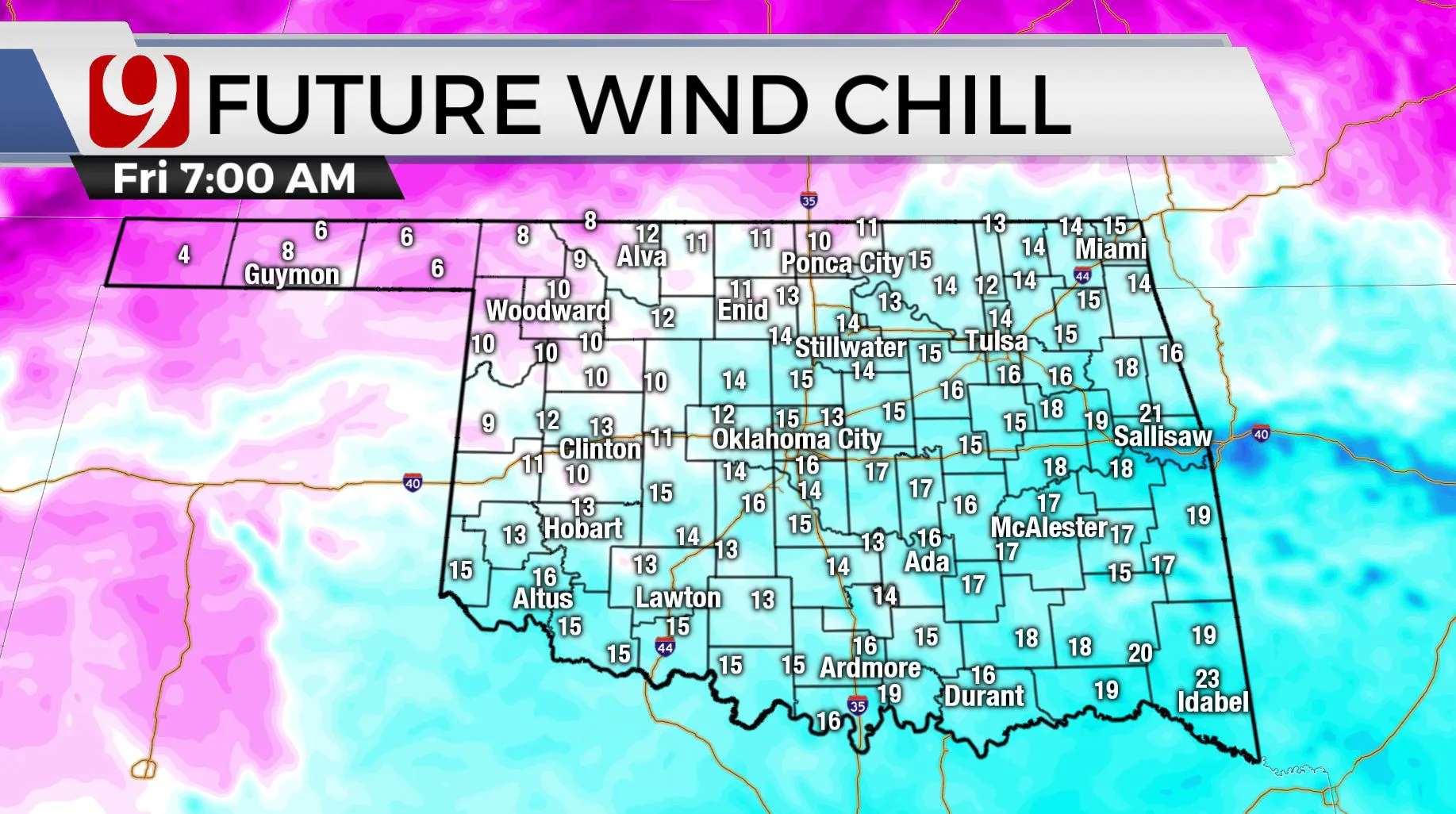 Future wind chill for Friday.