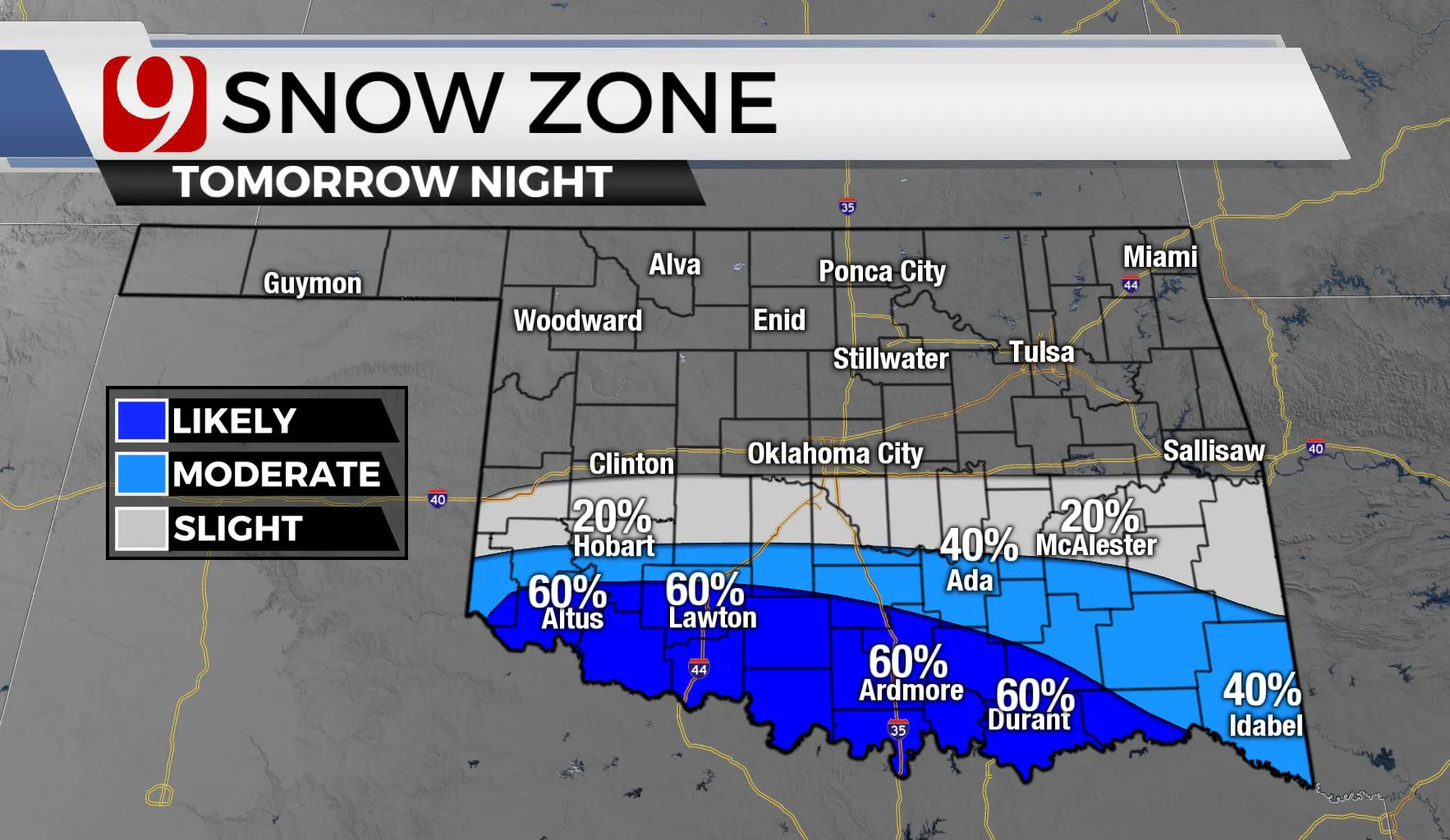 Snow zone for Friday night.