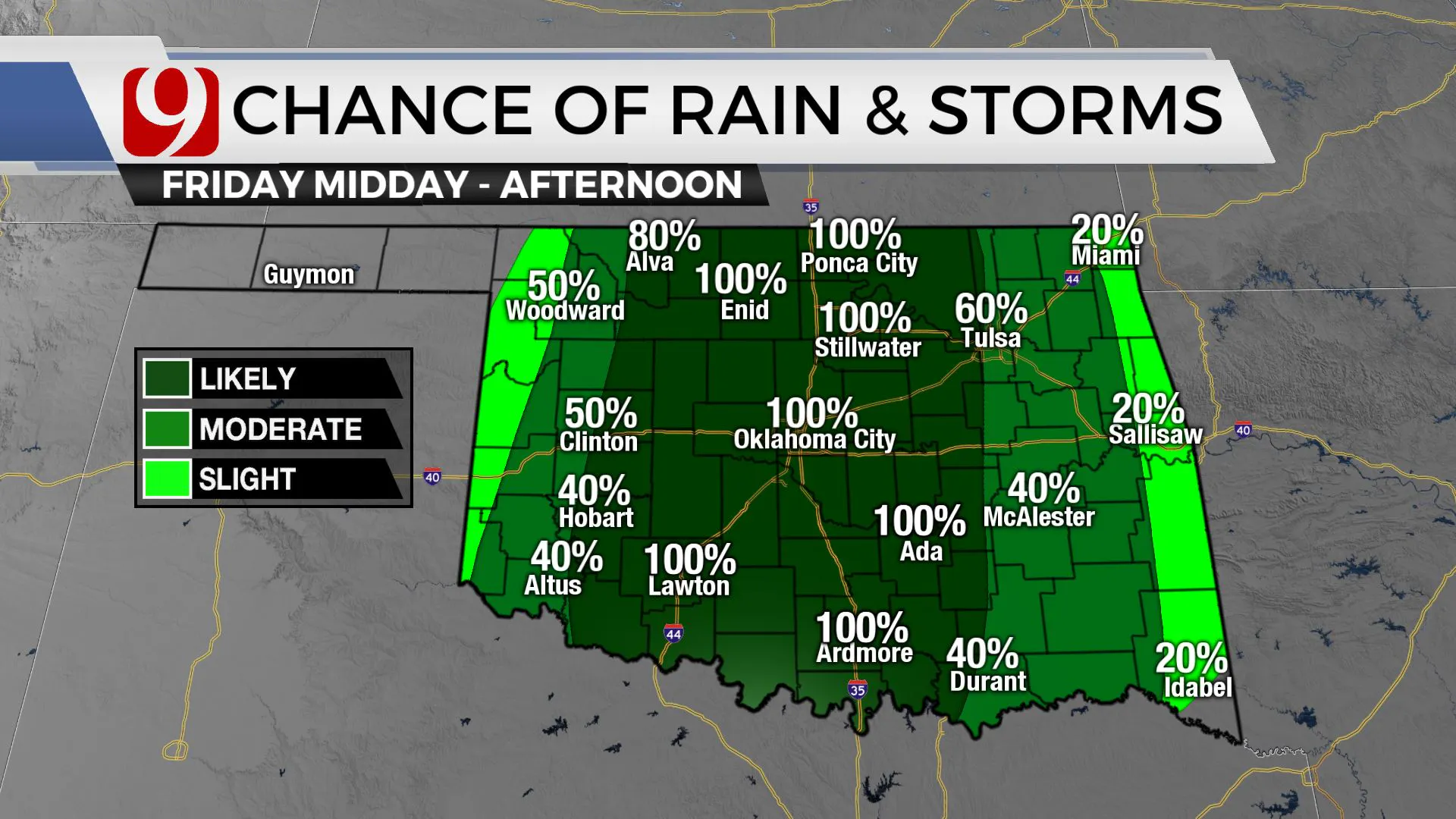 Chances of rain and storms on Friday.