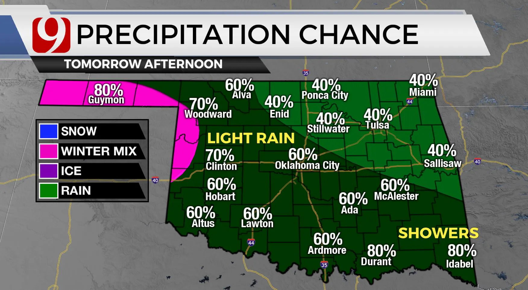 Chances of rain Thursday afternoon.
