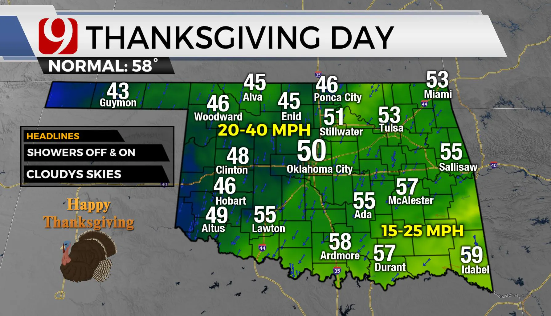 Thanksgiving day temps across the state.