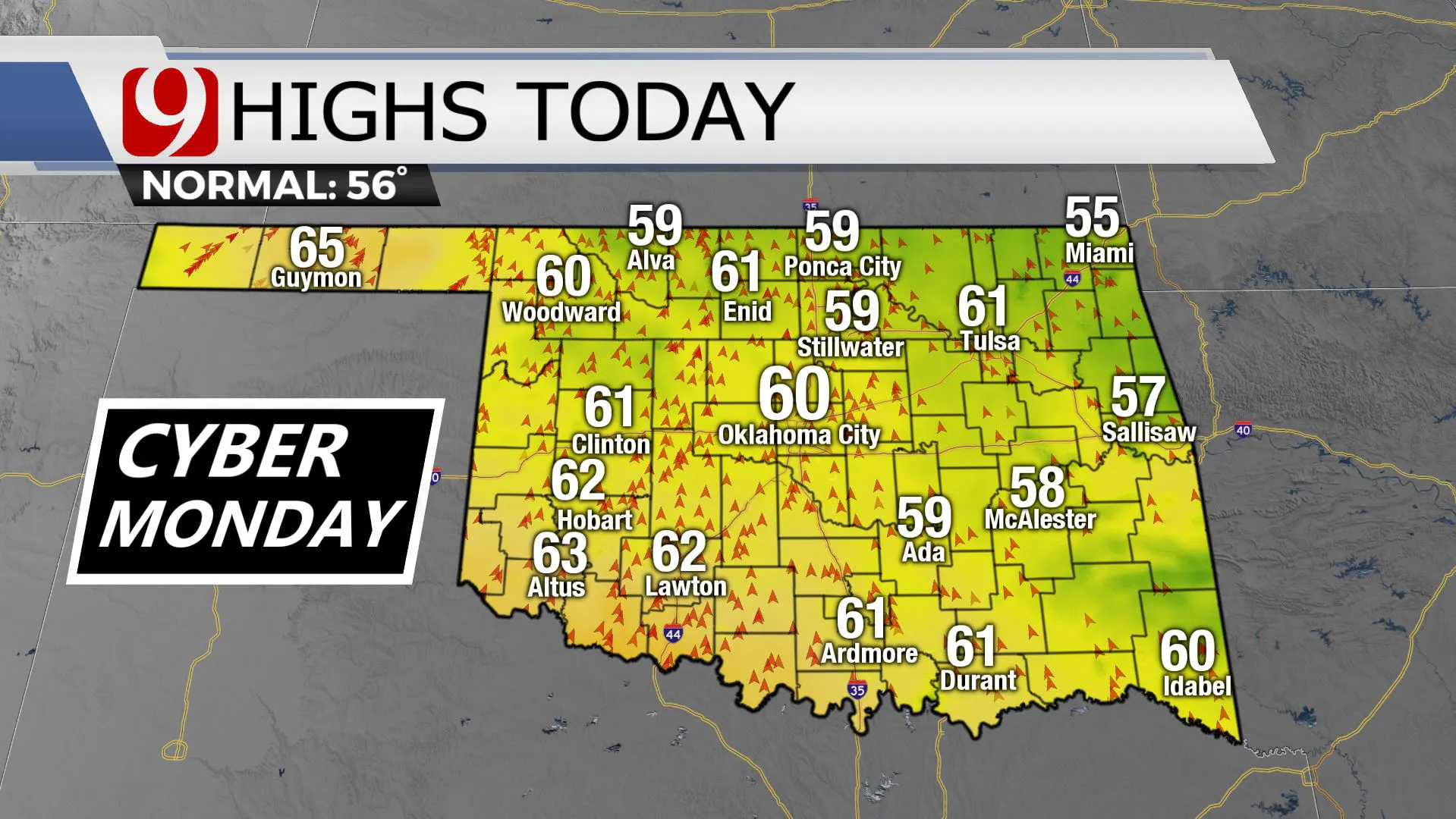 High temps across the state on Monday.
