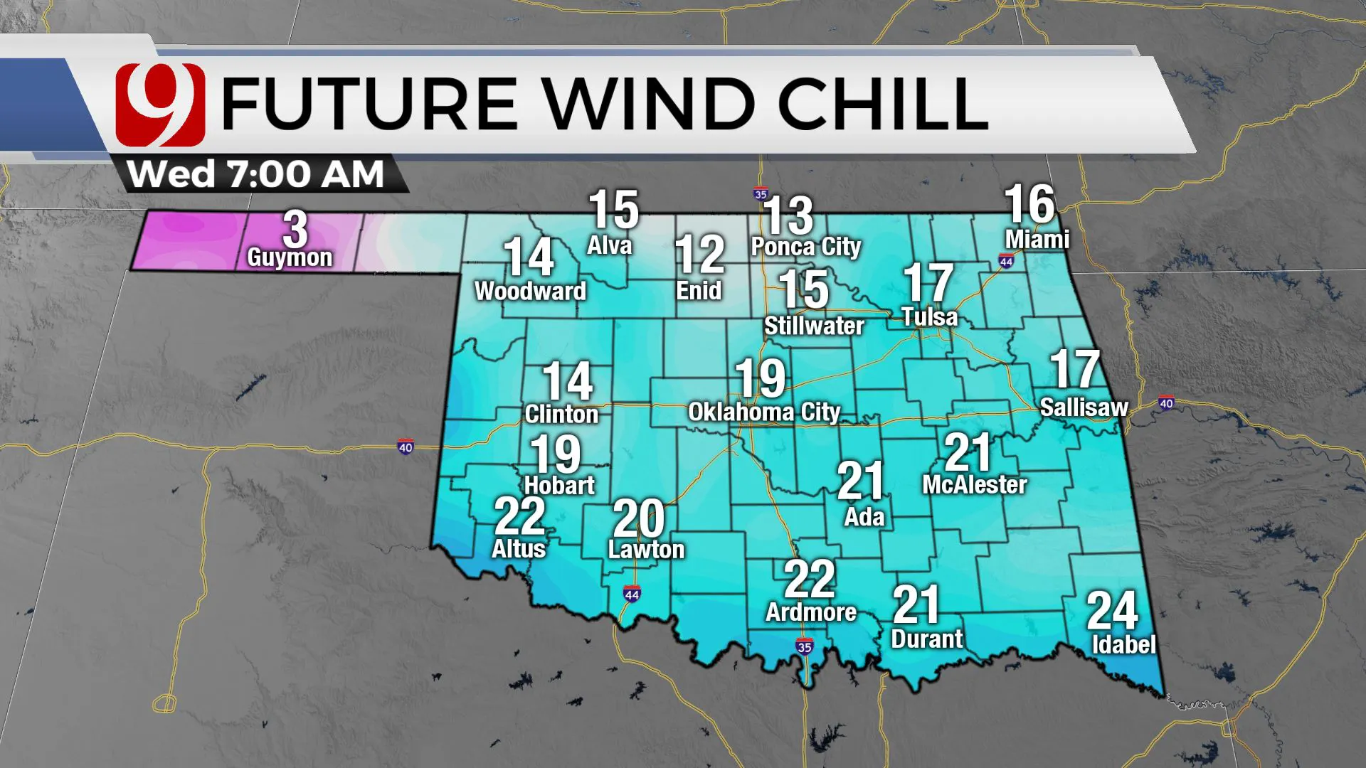 Future wind chill for Wednesday.