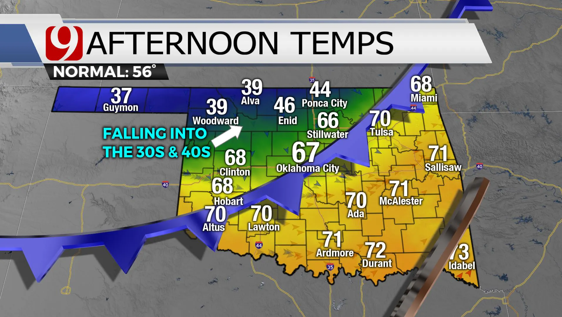 Temps across the state Tuesday afternoon.