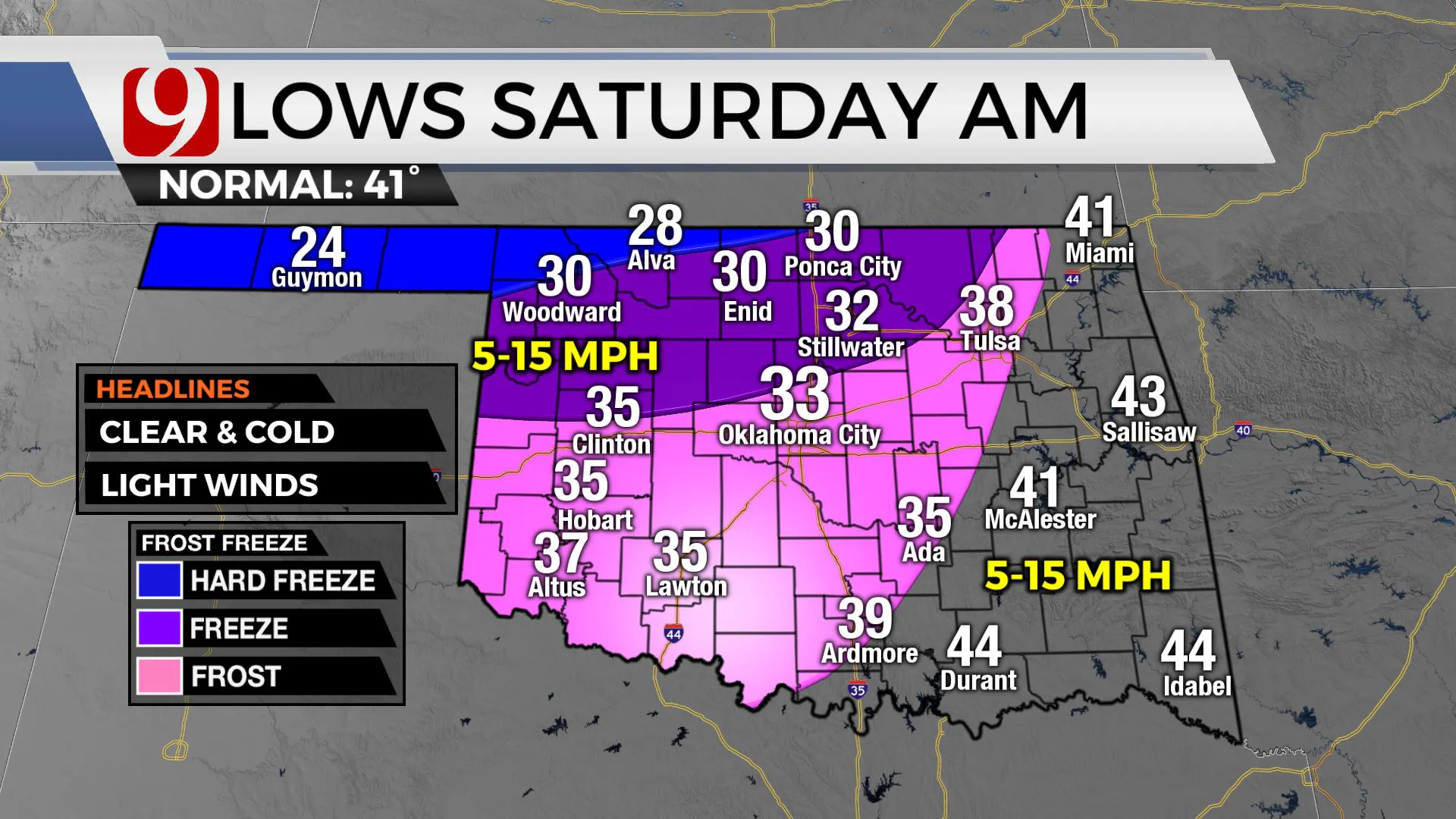 Low temps for Saturday morning.