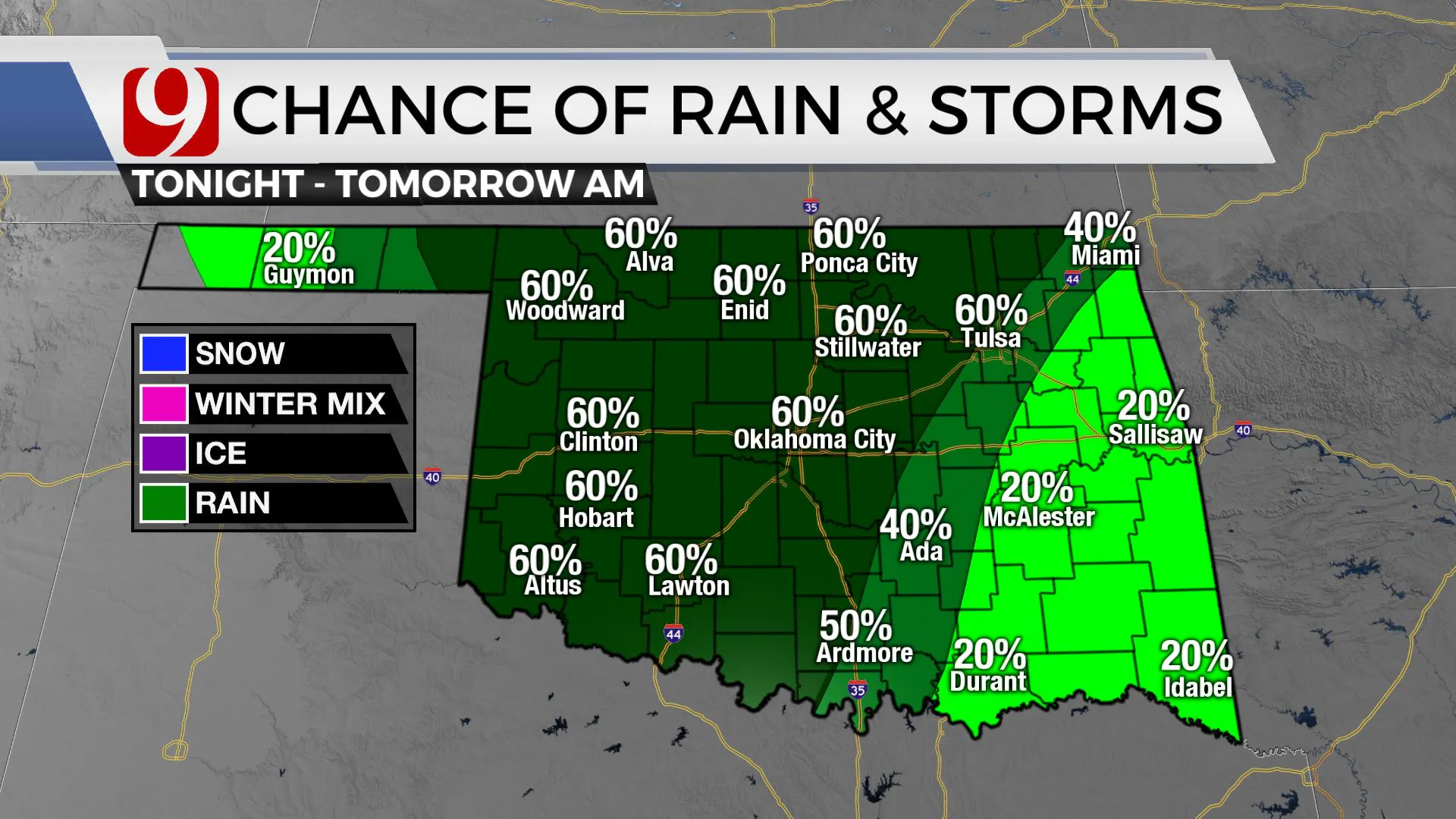 Chances of train and storms on Tuesday.