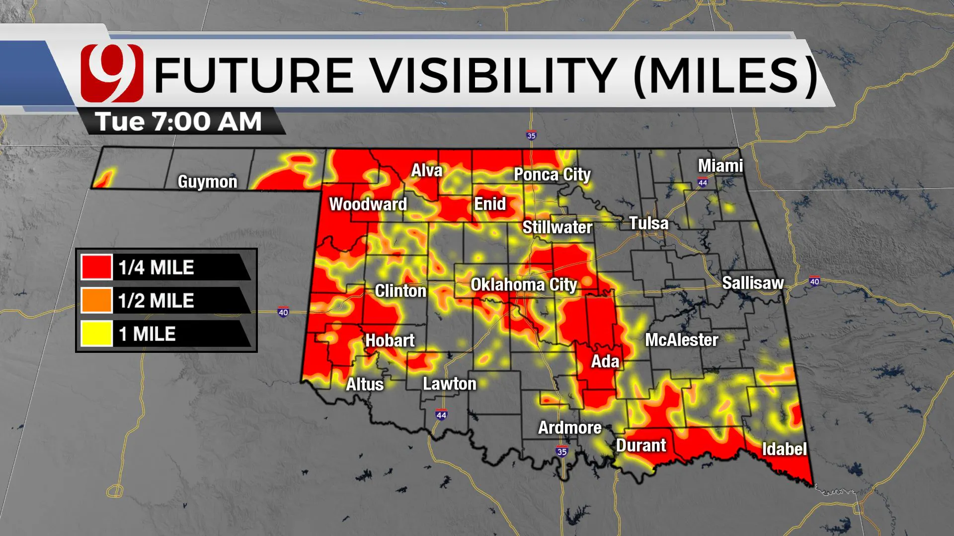 Visibility levels across the state.
