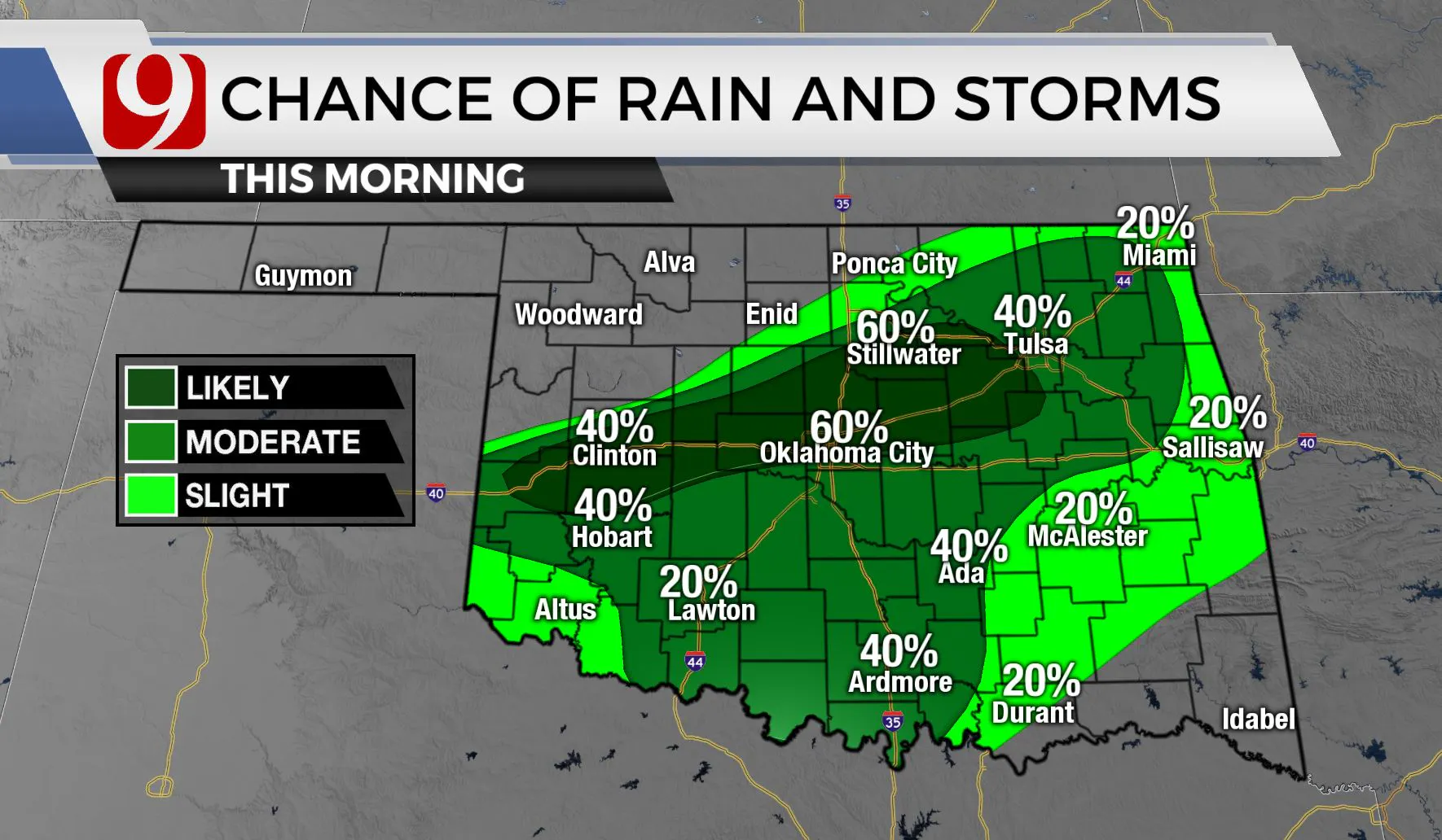 Chances of rain and storms across the state this morning.