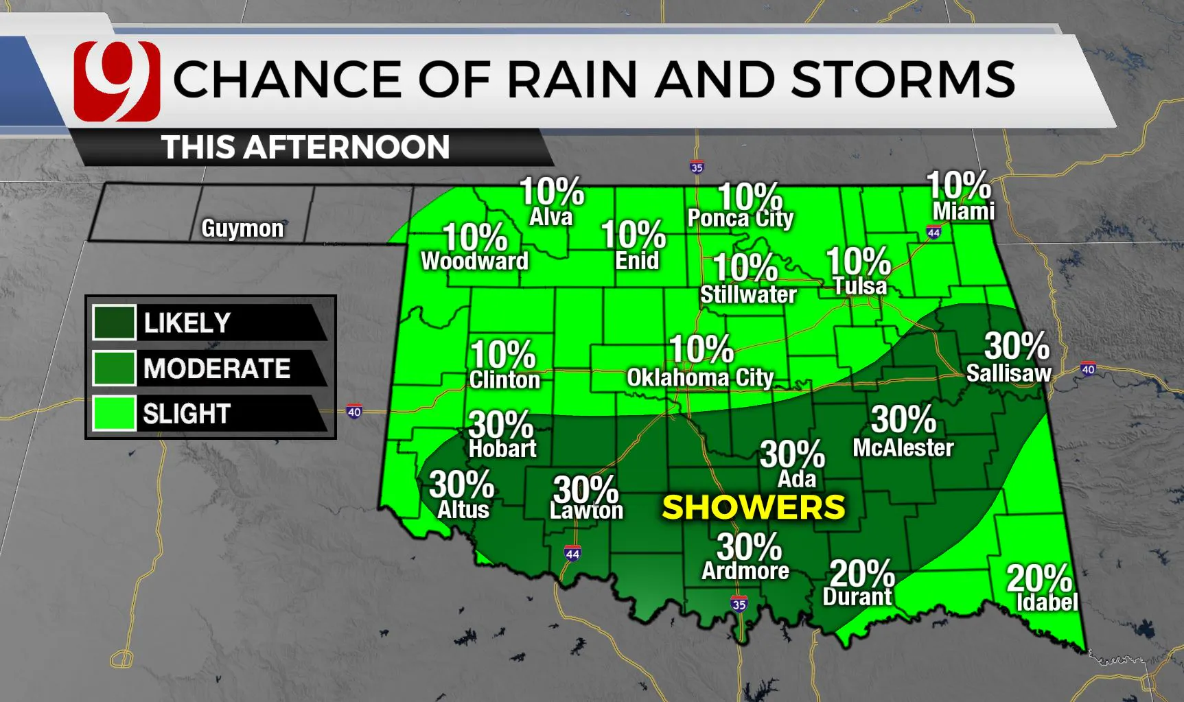 Chances of rain and storms this afternoon.