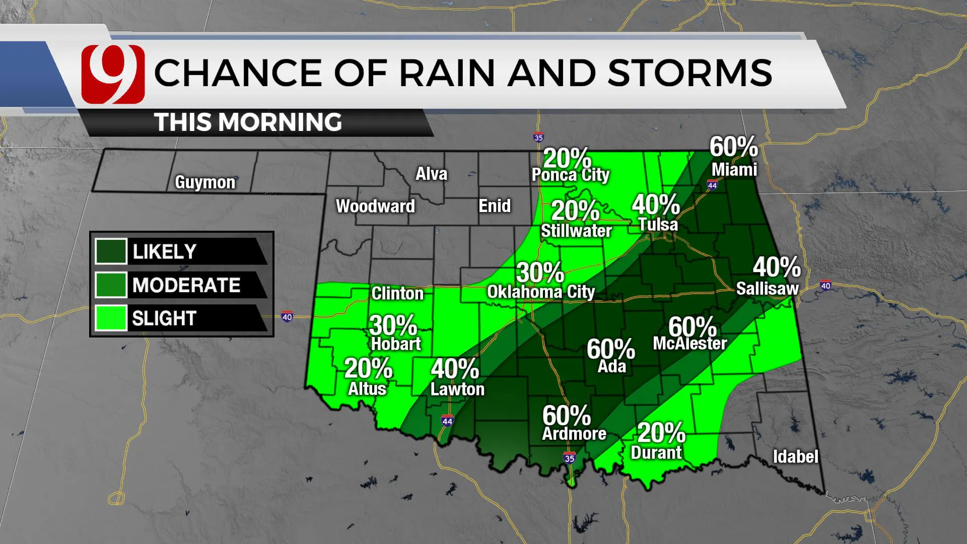 Chances of rain and storms this morning.