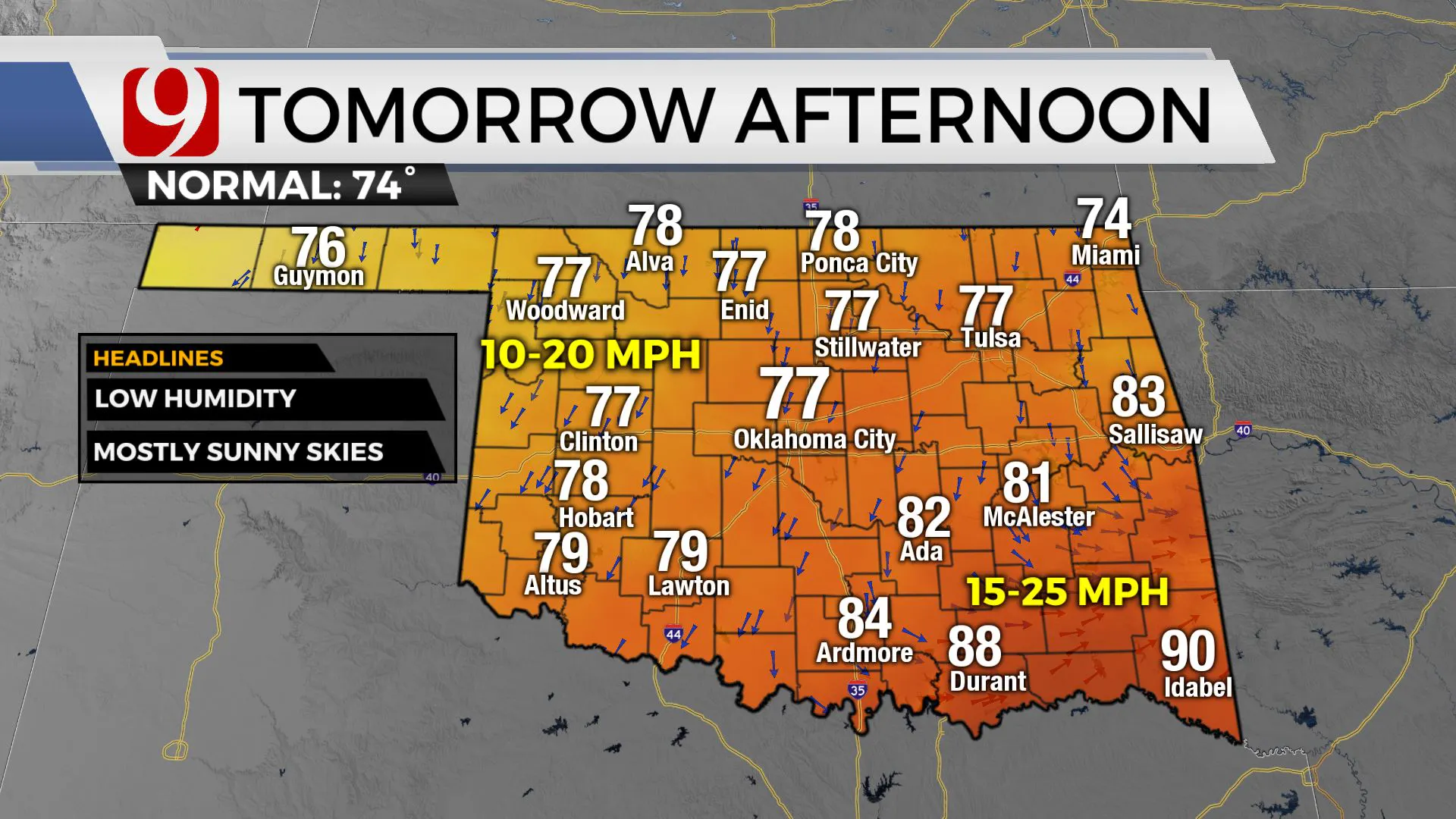Temps tomorrow afternoon.